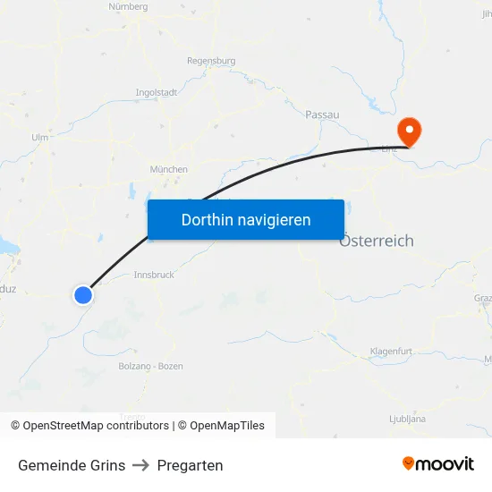 Gemeinde Grins to Pregarten map
