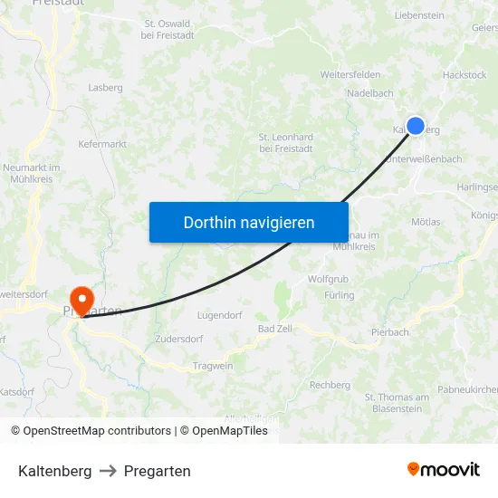 Kaltenberg to Pregarten map