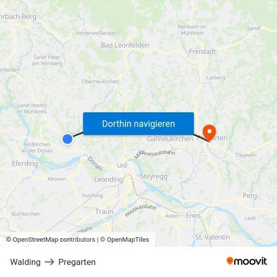 Walding to Pregarten map