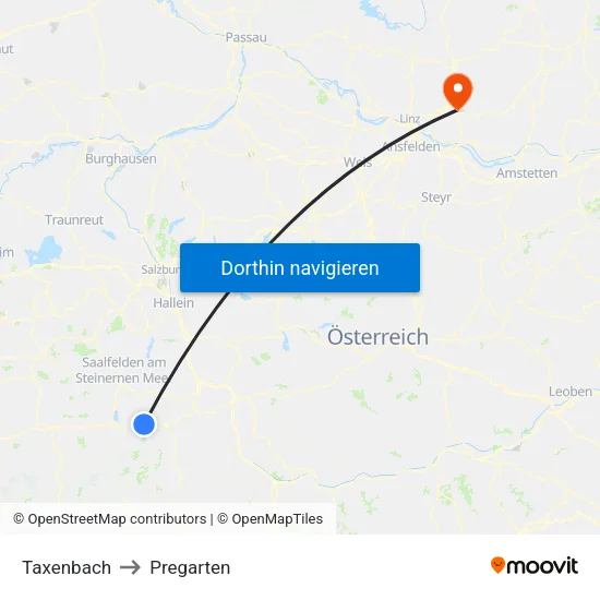 Taxenbach to Pregarten map