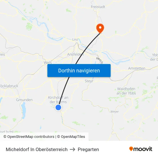 Micheldorf In Oberösterreich to Pregarten map