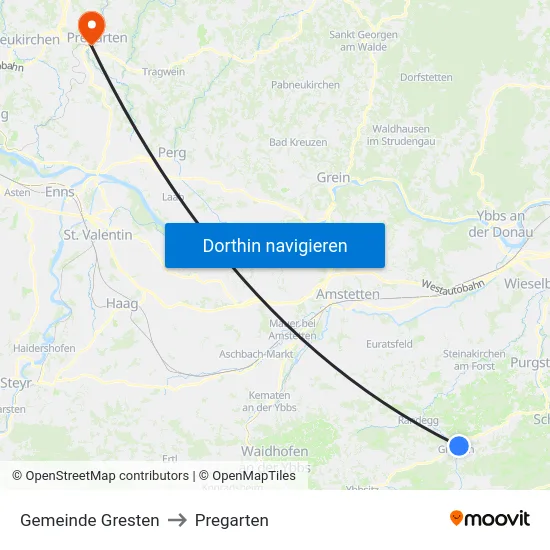 Gemeinde Gresten to Pregarten map