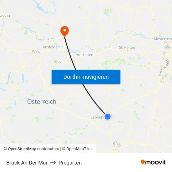 Bruck An Der Mur to Pregarten map
