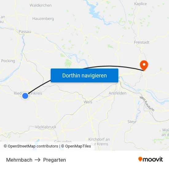 Mehrnbach to Pregarten map