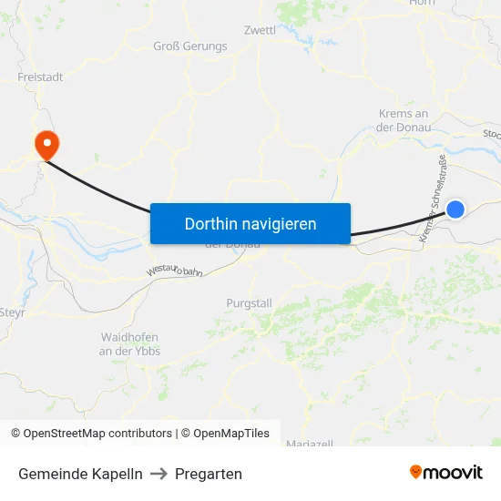 Gemeinde Kapelln to Pregarten map