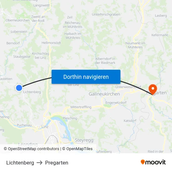 Lichtenberg to Pregarten map