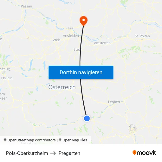 Pöls-Oberkurzheim to Pregarten map