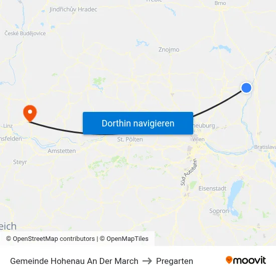Gemeinde Hohenau An Der March to Pregarten map