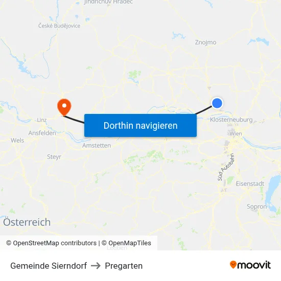 Gemeinde Sierndorf to Pregarten map