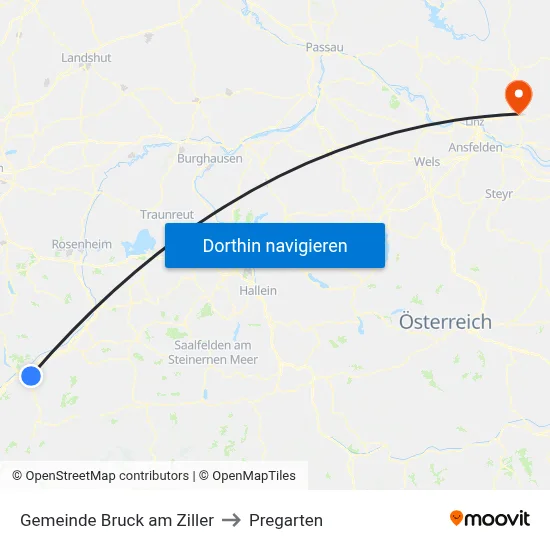 Gemeinde Bruck am Ziller to Pregarten map