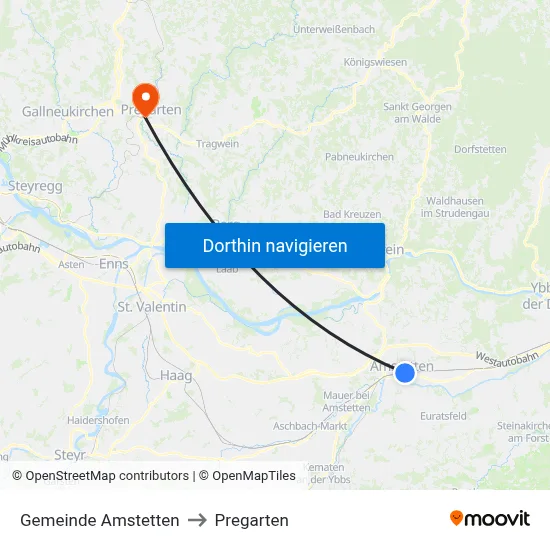 Gemeinde Amstetten to Pregarten map