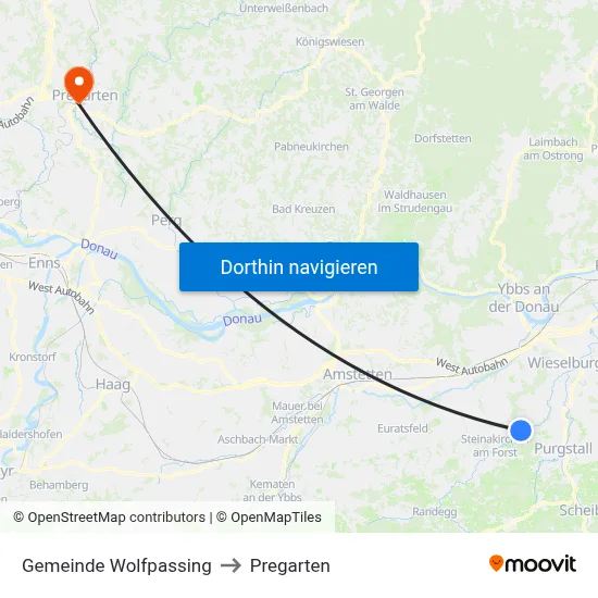 Gemeinde Wolfpassing to Pregarten map