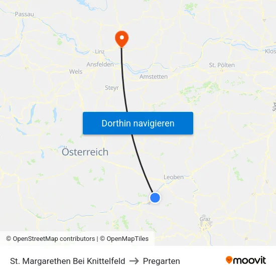 St. Margarethen Bei Knittelfeld to Pregarten map