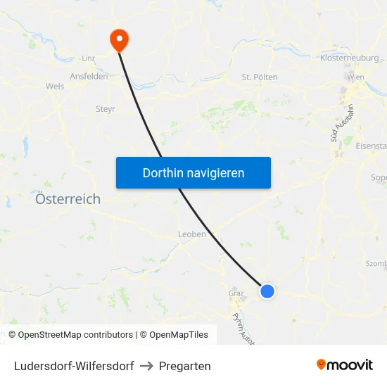 Ludersdorf-Wilfersdorf to Pregarten map