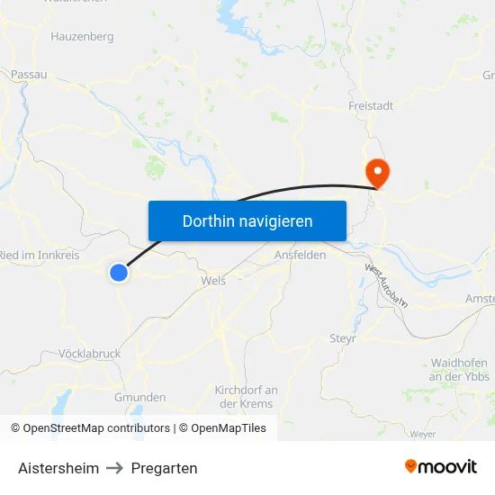 Aistersheim to Pregarten map