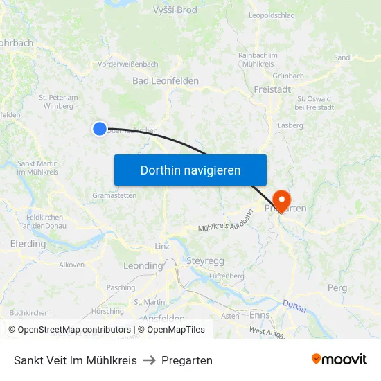 Sankt Veit Im Mühlkreis to Pregarten map