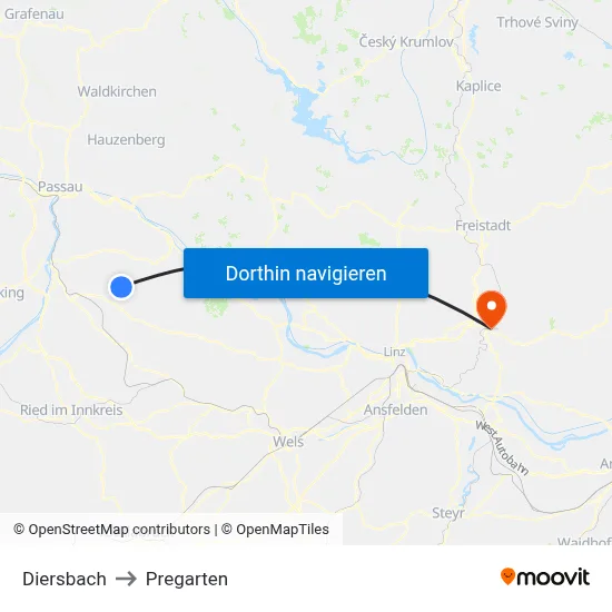 Diersbach to Pregarten map