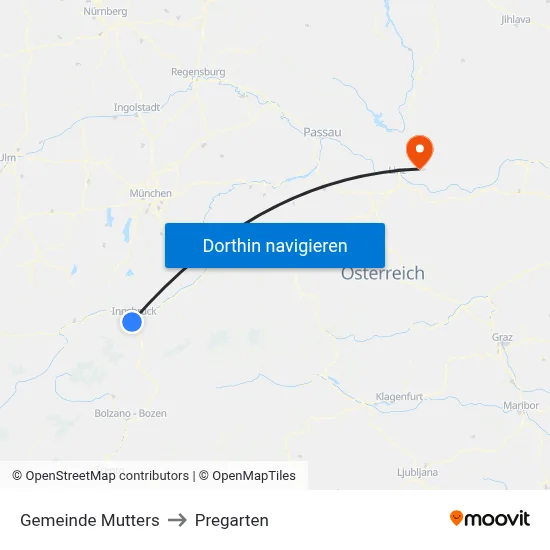 Gemeinde Mutters to Pregarten map