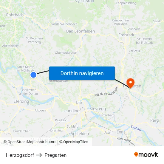 Herzogsdorf to Pregarten map