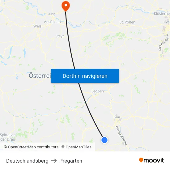 Deutschlandsberg to Pregarten map