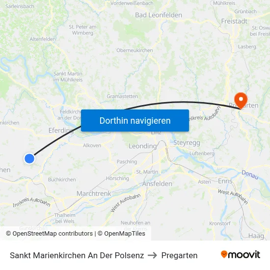Sankt Marienkirchen An Der Polsenz to Pregarten map