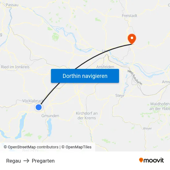 Regau to Pregarten map