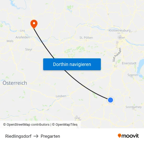 Riedlingsdorf to Pregarten map