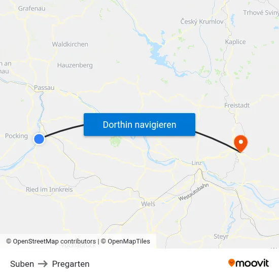Suben to Pregarten map