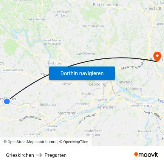Grieskirchen to Pregarten map