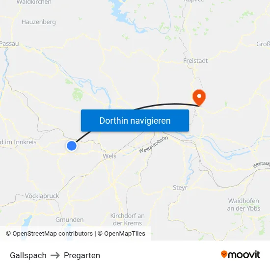 Gallspach to Pregarten map
