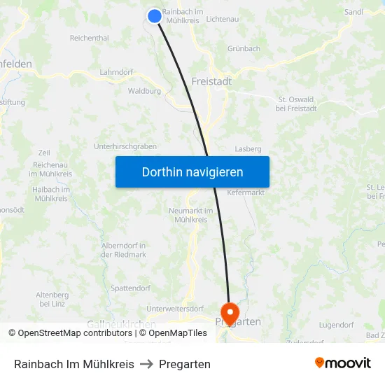 Rainbach Im Mühlkreis to Pregarten map