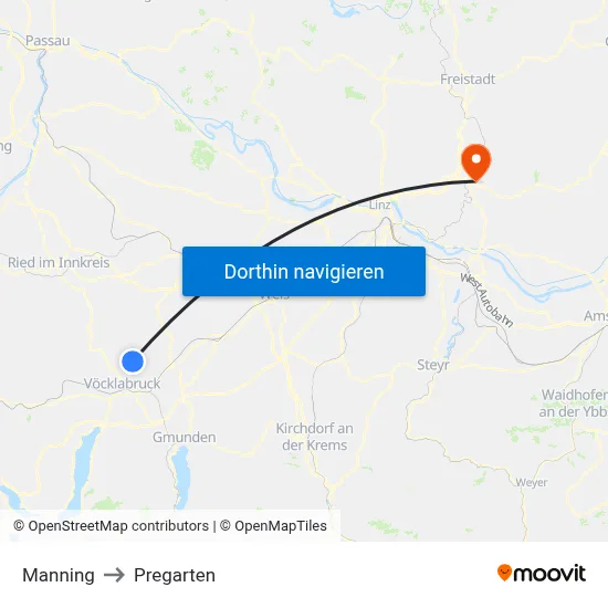 Manning to Pregarten map