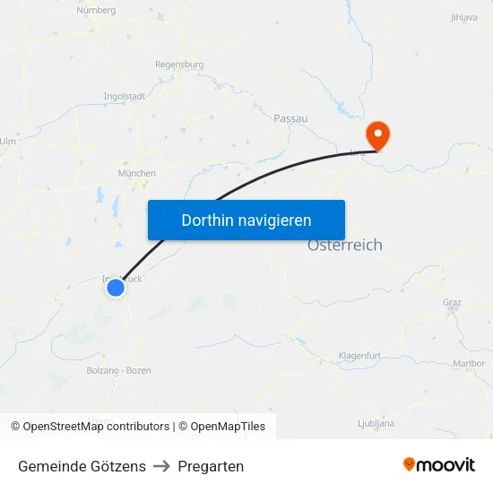Gemeinde Götzens to Pregarten map