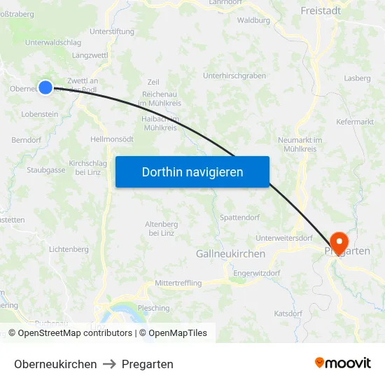 Oberneukirchen to Pregarten map