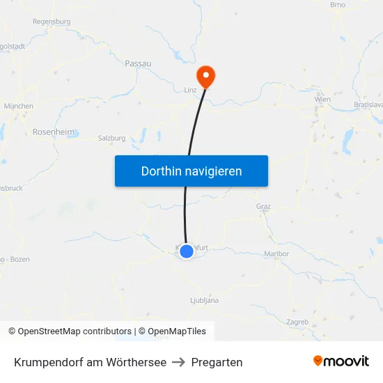 Krumpendorf am Wörthersee to Pregarten map