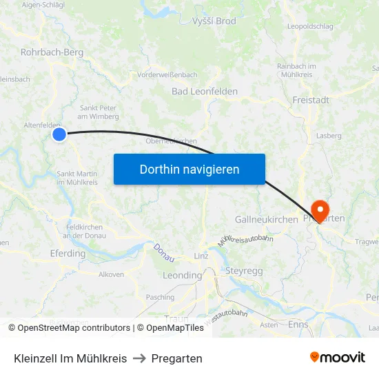 Kleinzell Im Mühlkreis to Pregarten map