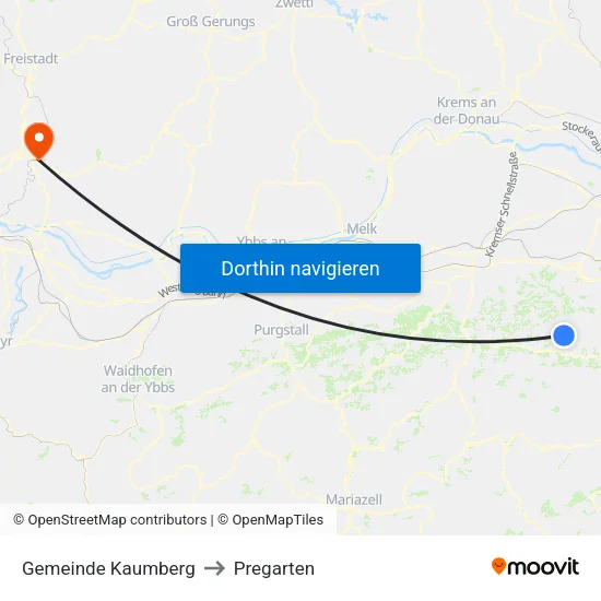 Gemeinde Kaumberg to Pregarten map