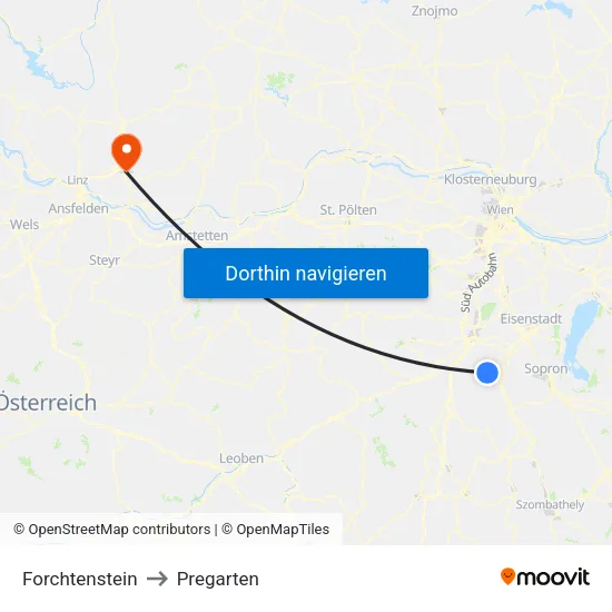 Forchtenstein to Pregarten map