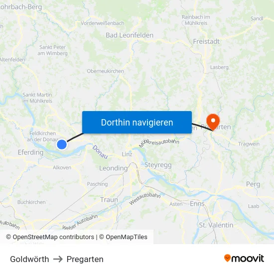 Goldwörth to Pregarten map