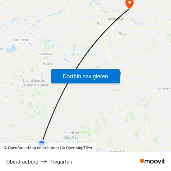 Oberdrauburg to Pregarten map