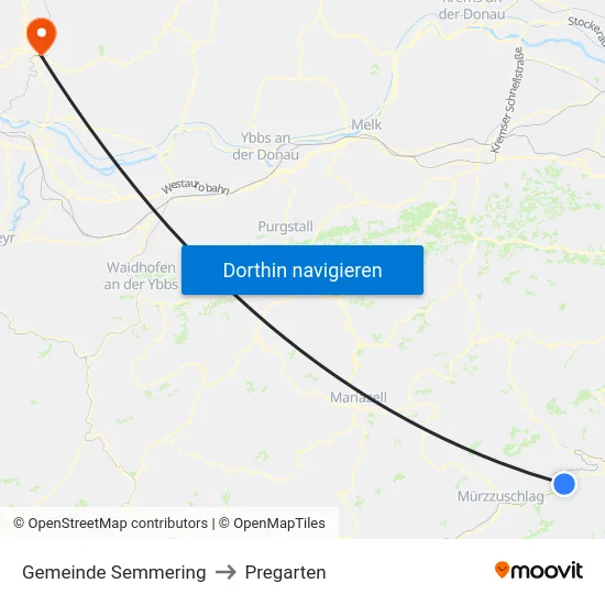 Gemeinde Semmering to Pregarten map