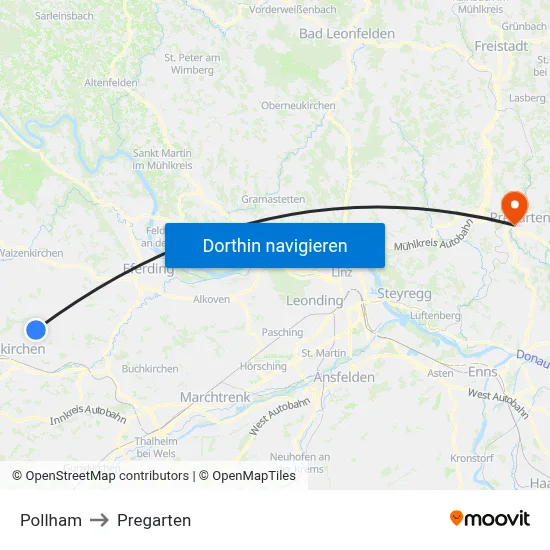 Pollham to Pregarten map