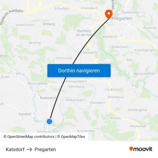 Katsdorf to Pregarten map