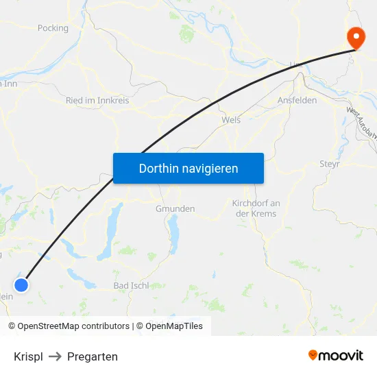 Krispl to Pregarten map