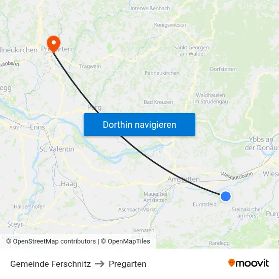 Gemeinde Ferschnitz to Pregarten map