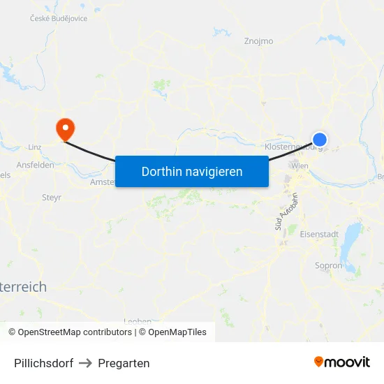Pillichsdorf to Pregarten map