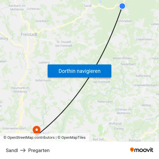 Sandl to Pregarten map