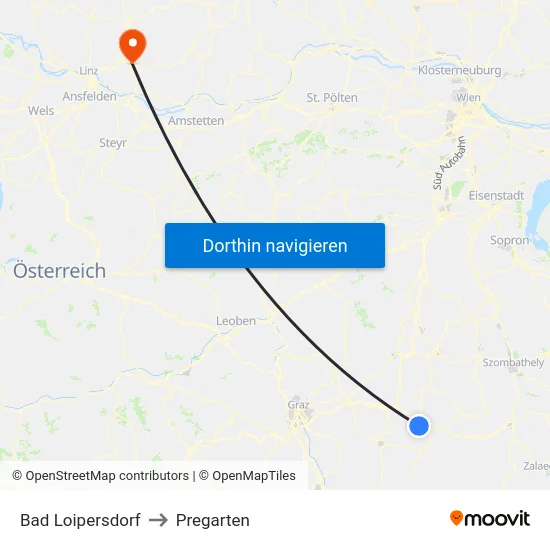 Bad Loipersdorf to Pregarten map