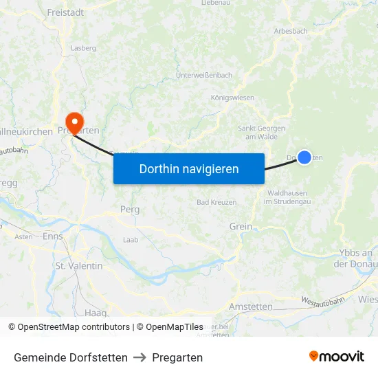 Gemeinde Dorfstetten to Pregarten map