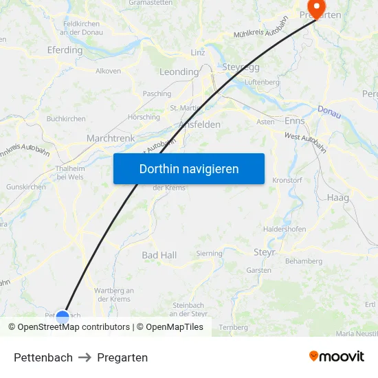 Pettenbach to Pregarten map